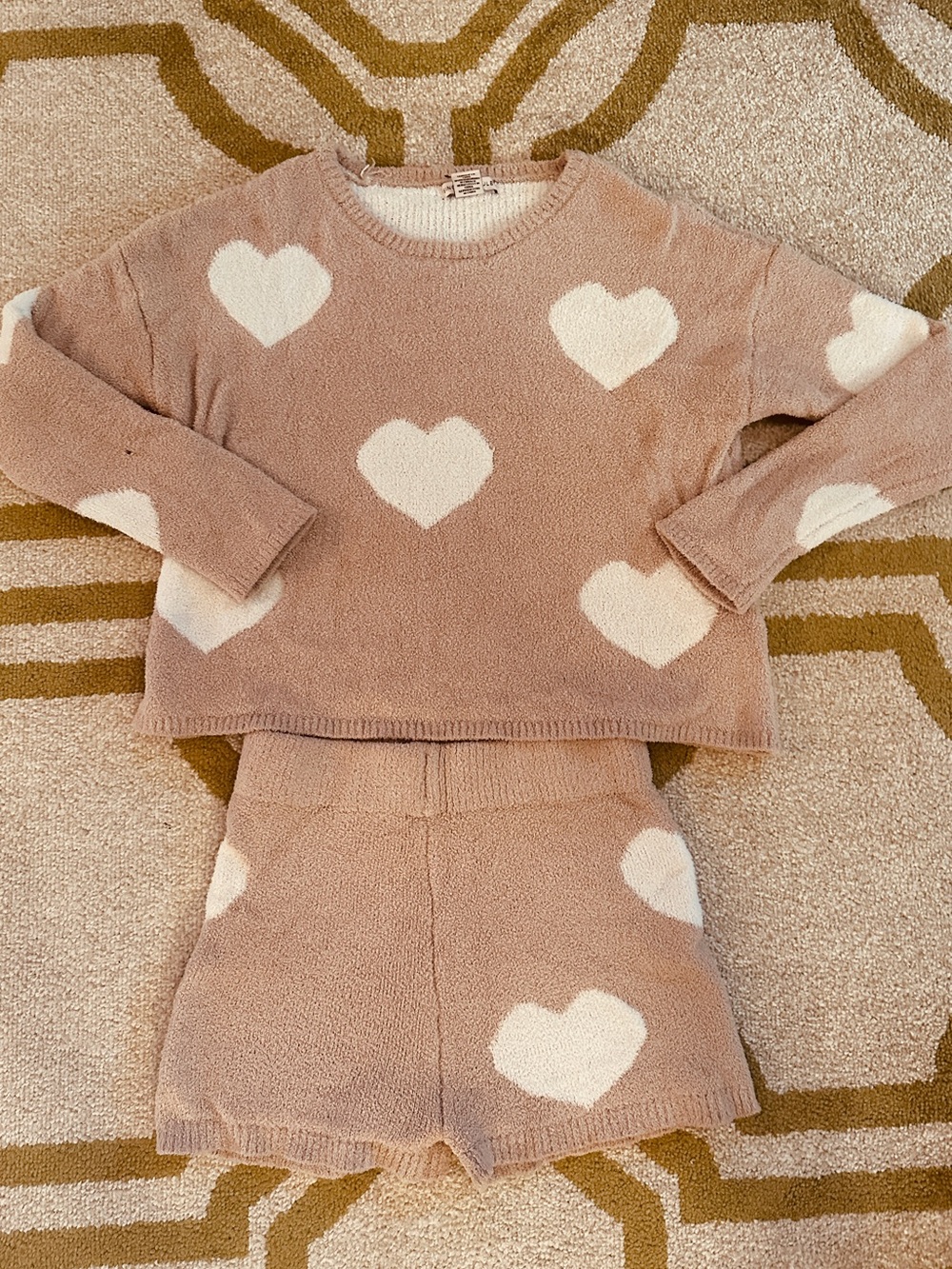 Sincerely Jules Cozy Knit Pajama Set - Blush White Heart Print